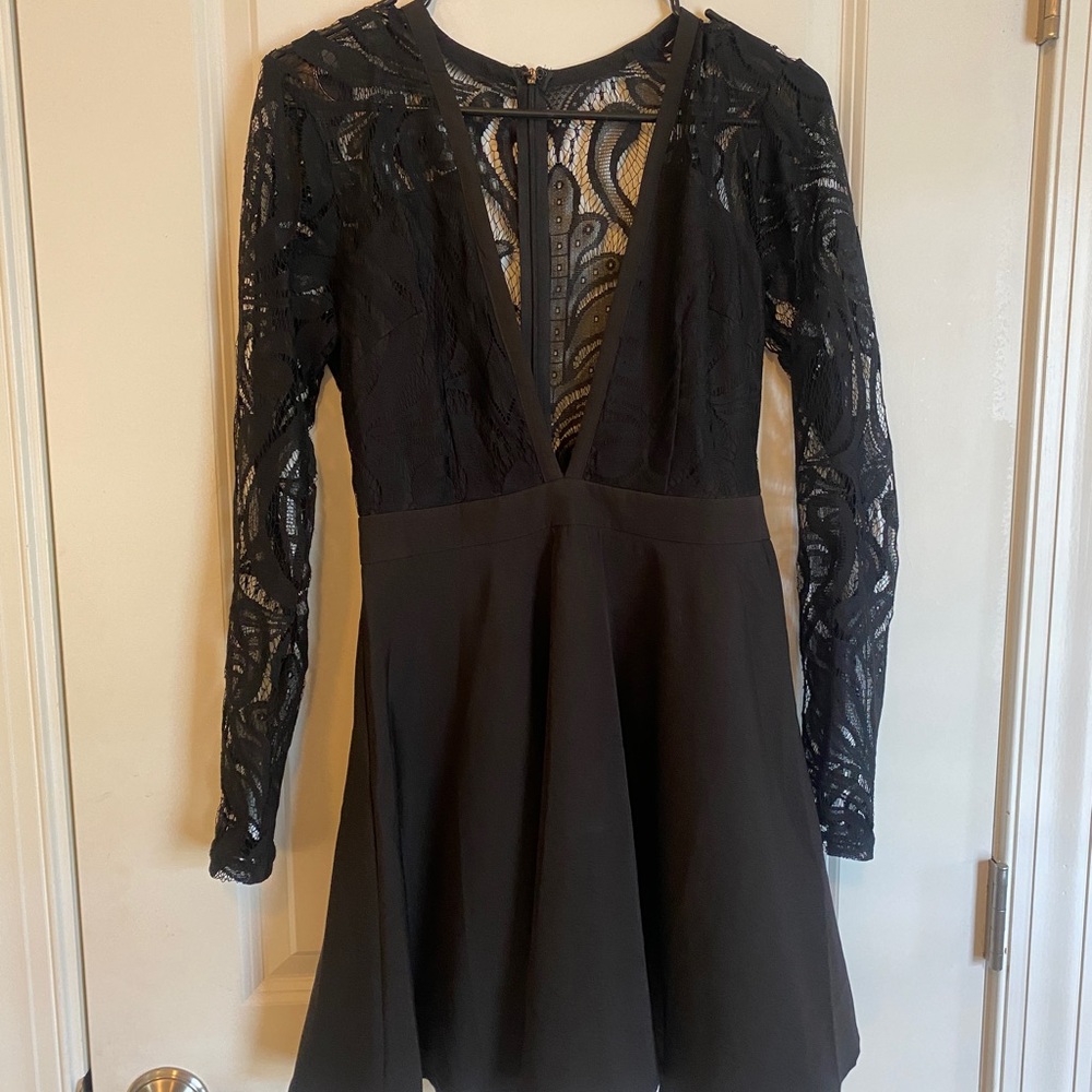 Black Tobi lace deep V dress